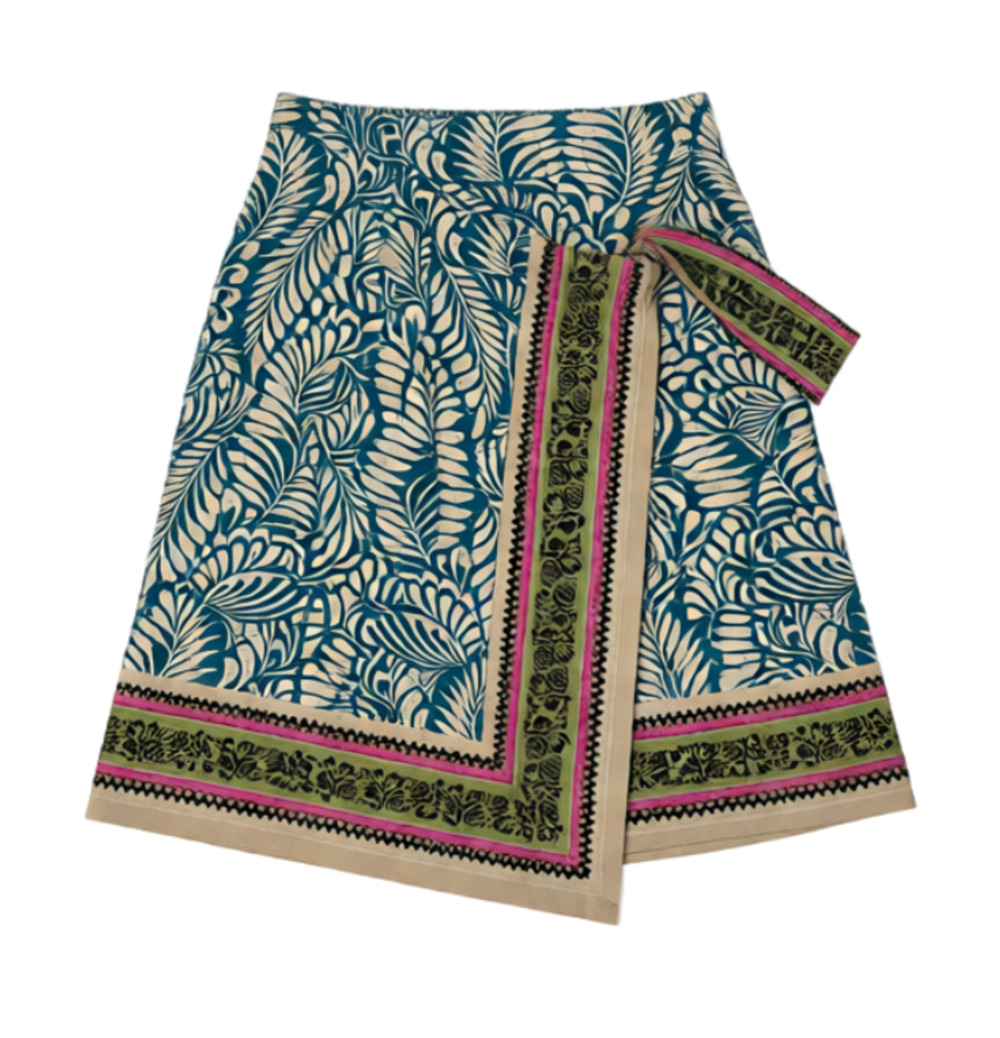 Loft Leafed Twist Wrap Mini Skirt Teal Blue Botanical Print Lyocell 12 Excellent